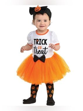 Girls Trick or Treat Orange Tutu Halloween Costume Set